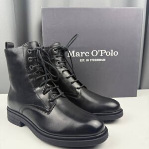 Marc O'Polo czarne botki damskie skórzane sznurowane z zamkiem, nowe z metką, rozmiar 39